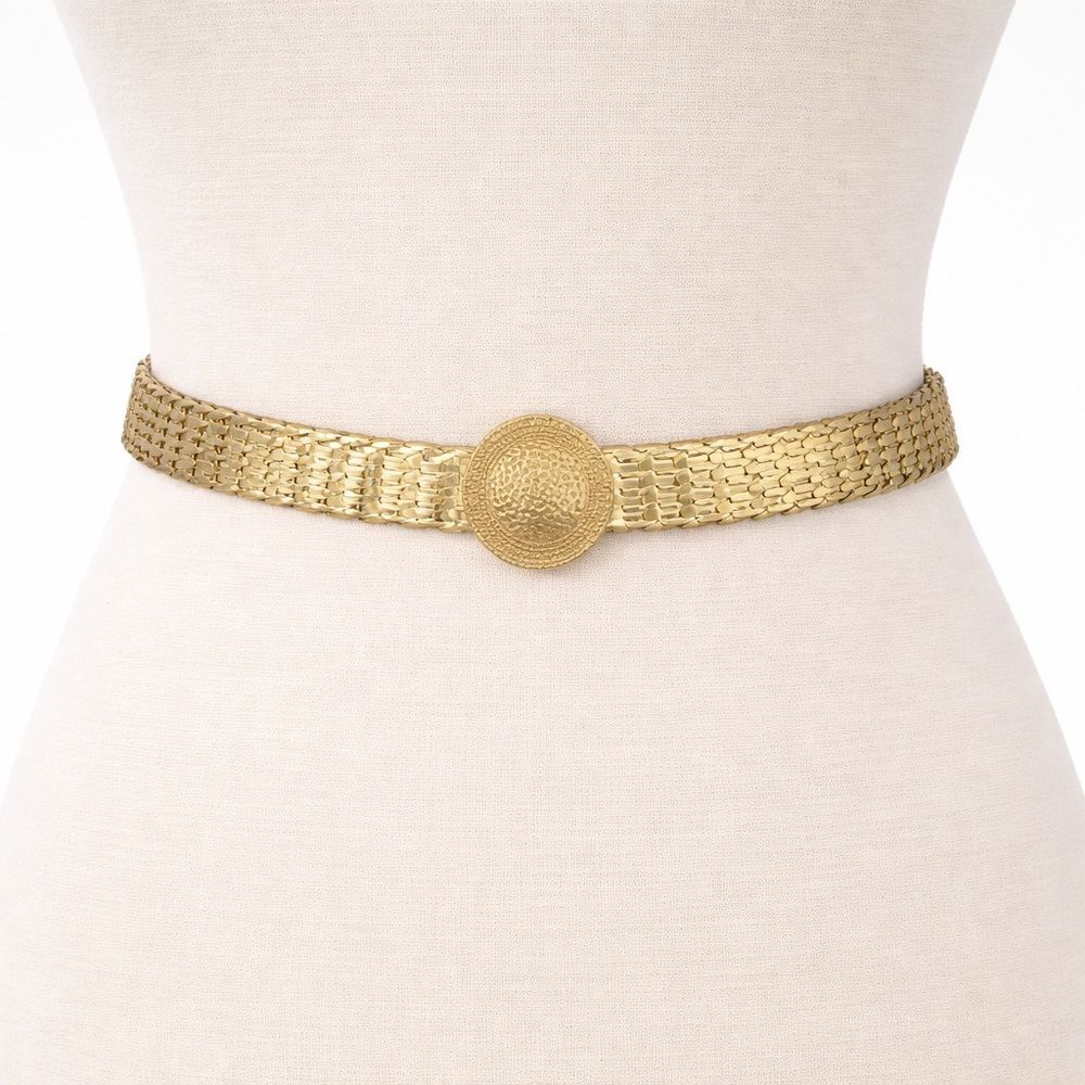 Vintage Unbranded 90s Elastic Gold Tone Belt Costume Metal